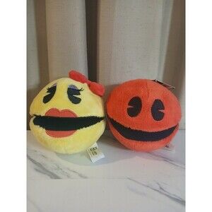 Pac Man Red Pacman and Ms. Pacman 4" Plush Set Video Game Namco Bandai NWT